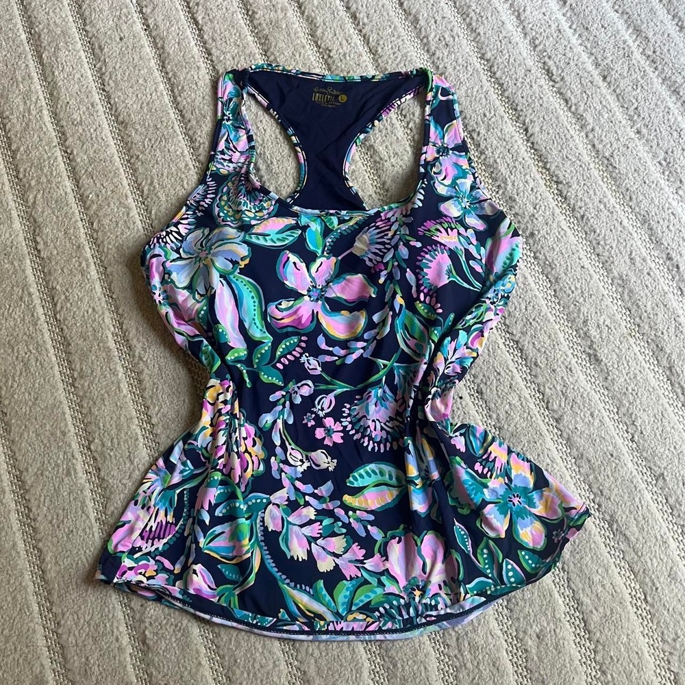 Lilly Pulitzer Luxletic Mina Bra Tank top size Large UPF 50+ Tropical Beach